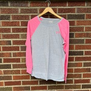 Under Armour Pink and Gray Long Sleeve Baseball Tee Top